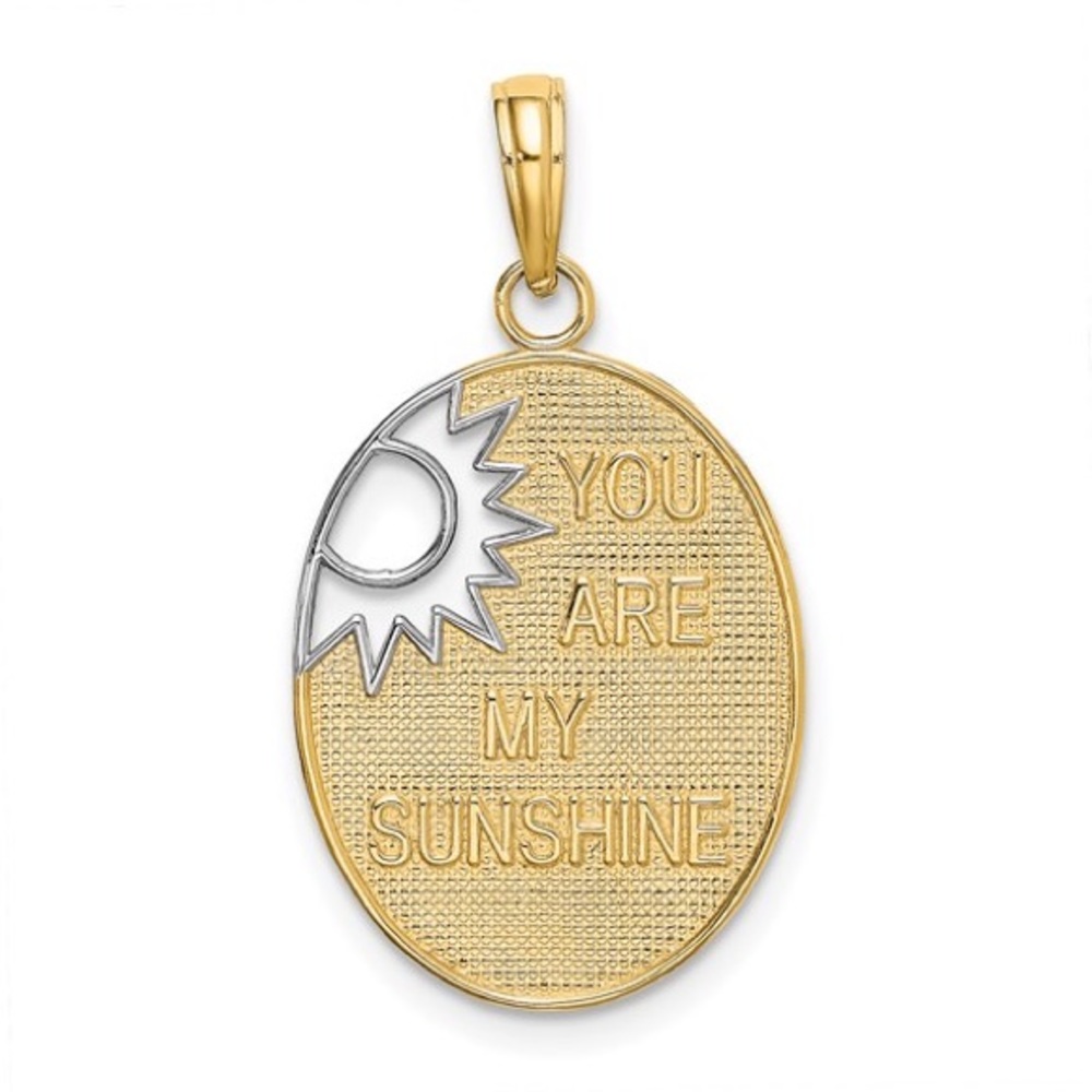14k Yellow Gold You Are My Sunshine Necklace Charm Pendant Sun Cut-out RH White
